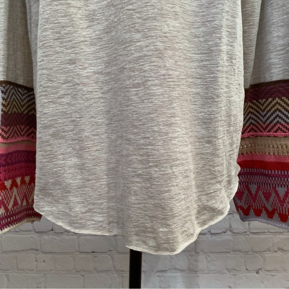 BiBi oatmeal heather long sleeve top with multi color knitted cuffs size XL - Picture 4 of 10